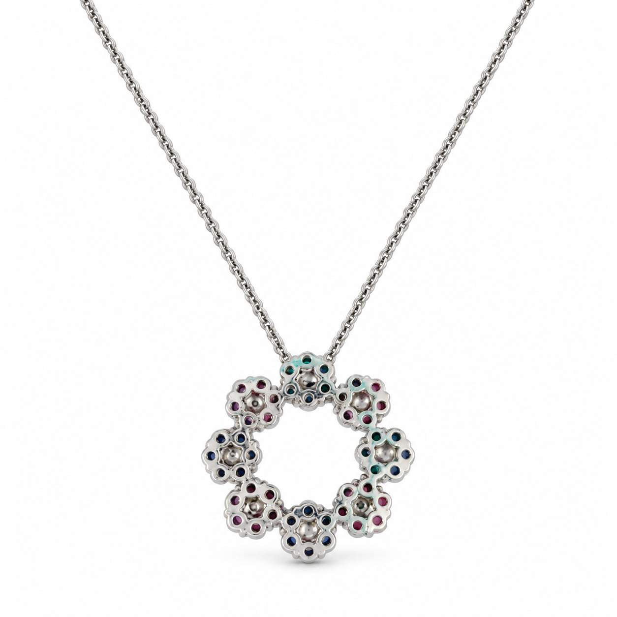 Pink and Blue Sapphire Floral Necklace with Diamonds