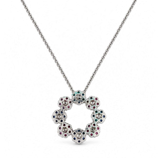 Pink and Blue Sapphire Floral Necklace with Diamonds