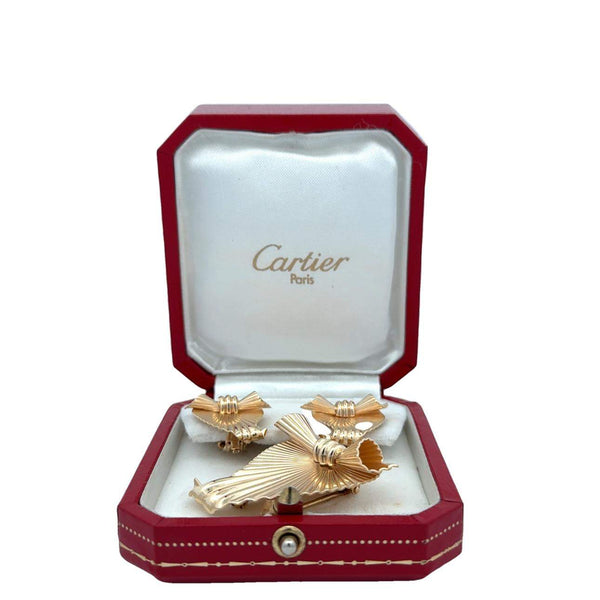 Cartier Fanned Ribbon Earring & Brooch Pin Set Provident Jewelery