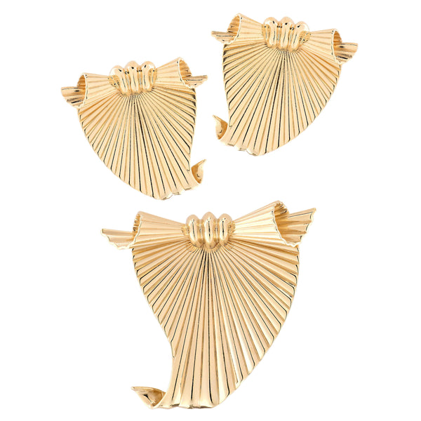 Cartier Fanned Ribbon Earring & Brooch Pin Set Provident Jewelery