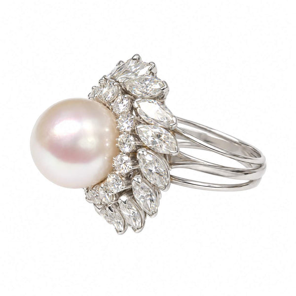 Pearl & Diamond Swirl Ring