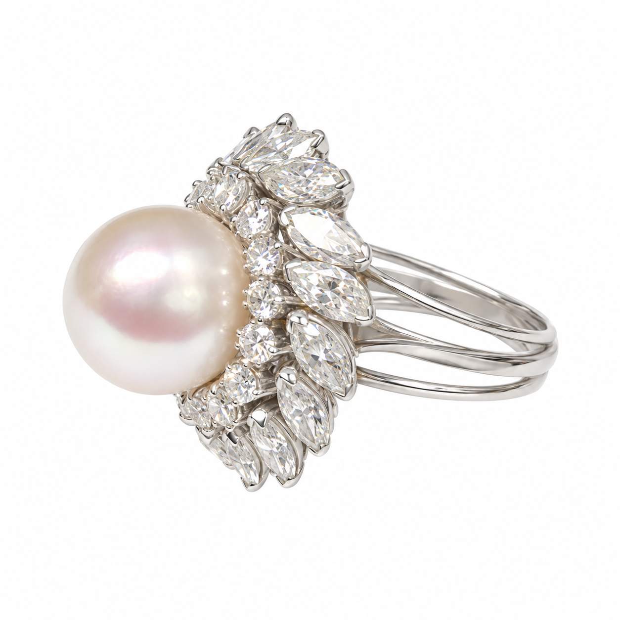 Pearl & Diamond Swirl Ring