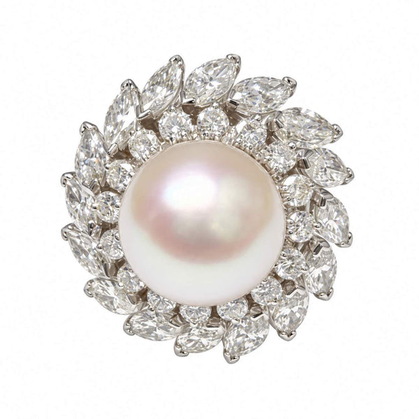 Pearl & Diamond Swirl Ring
