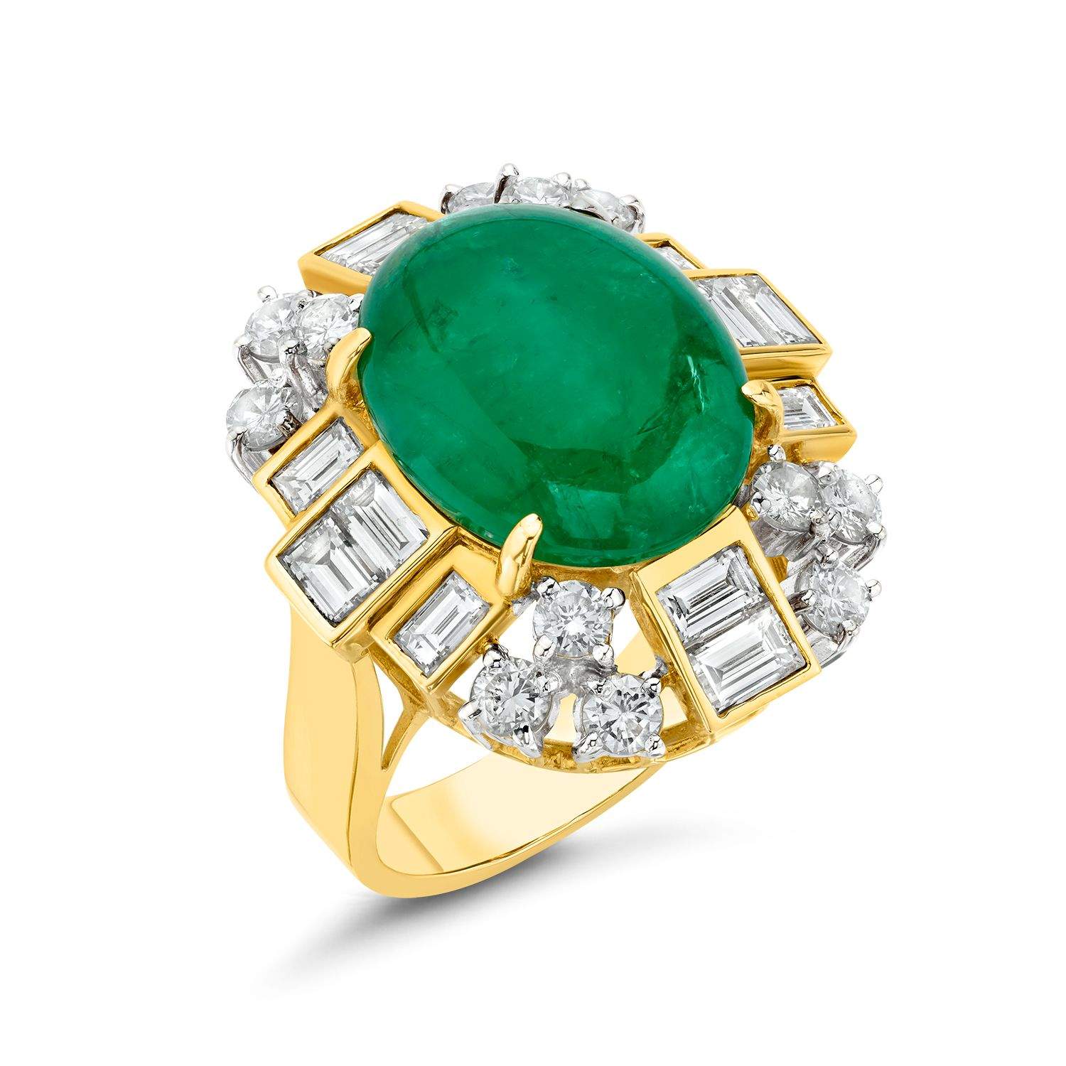 EMERALD AND DIAMOND HALO RING