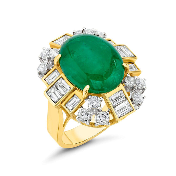 EMERALD AND DIAMOND HALO RING