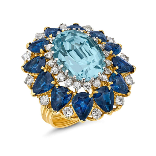 BLUE TOPAZ, SAPPHIRE AND DIAMOND COCKTAIL RING Provident Jewelery