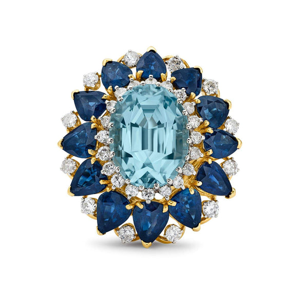 BLUE TOPAZ, SAPPHIRE AND DIAMOND COCKTAIL RING Provident Jewelery