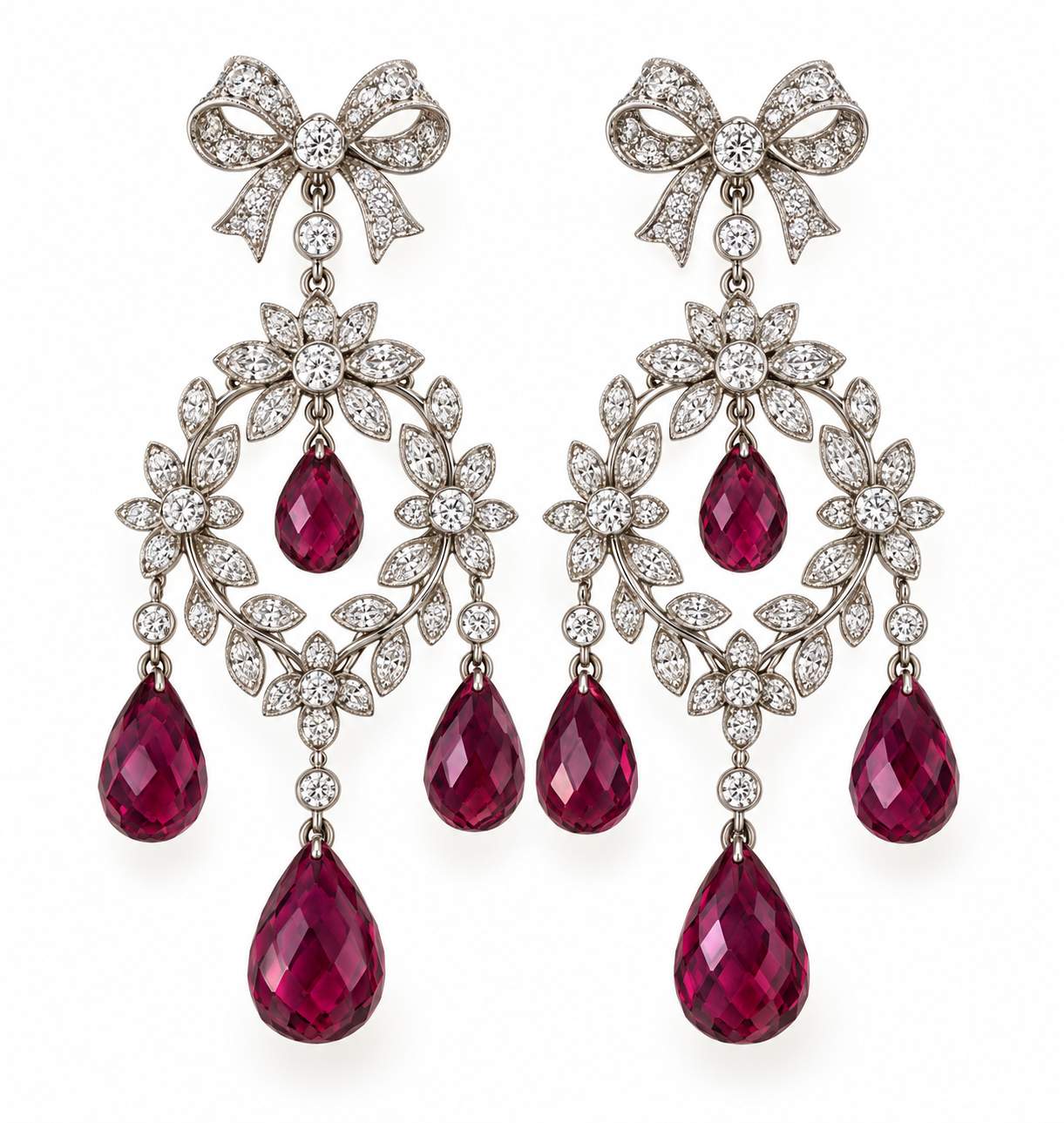 Diamond & Rubellite Briolette Chandelier Earrings