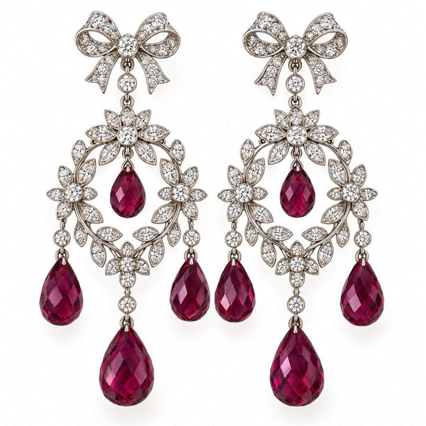 Diamond & Rubellite Briolette Chandelier Earrings
