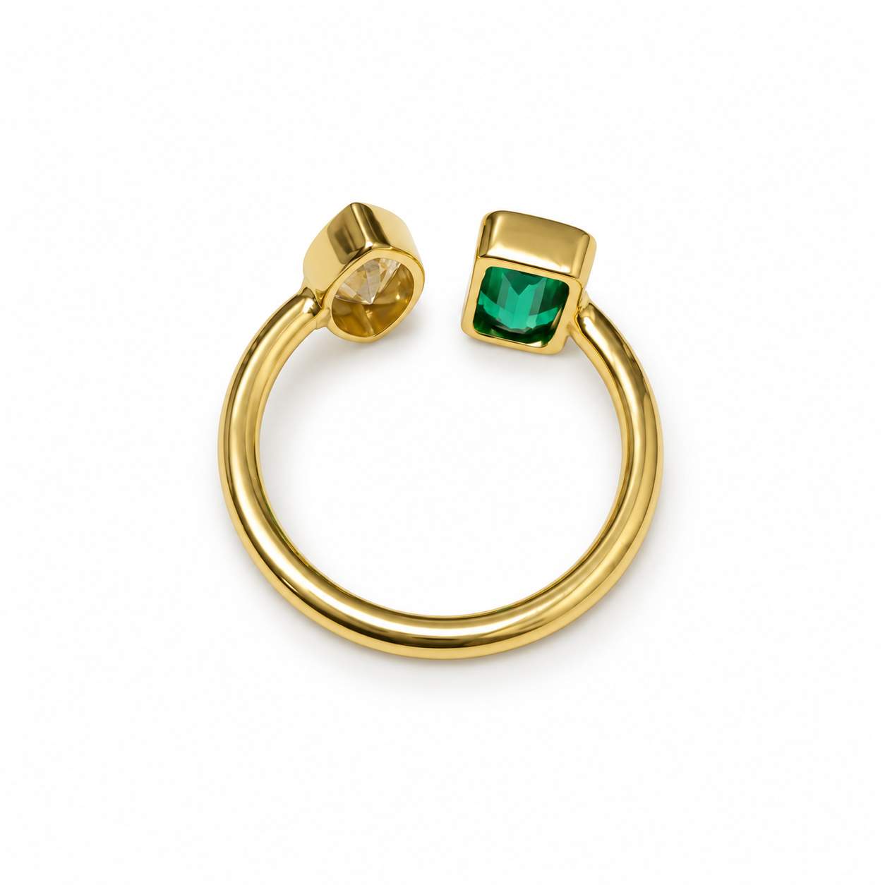 Emerald & Marquise Diamond Open Ring