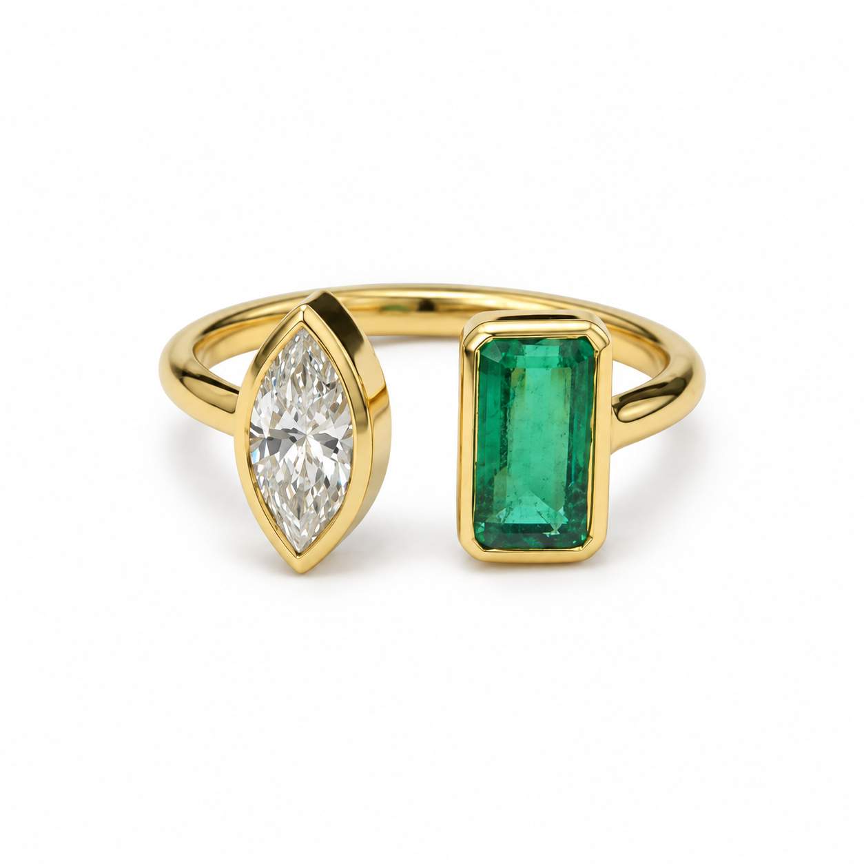 Emerald & Marquise Diamond Open Ring