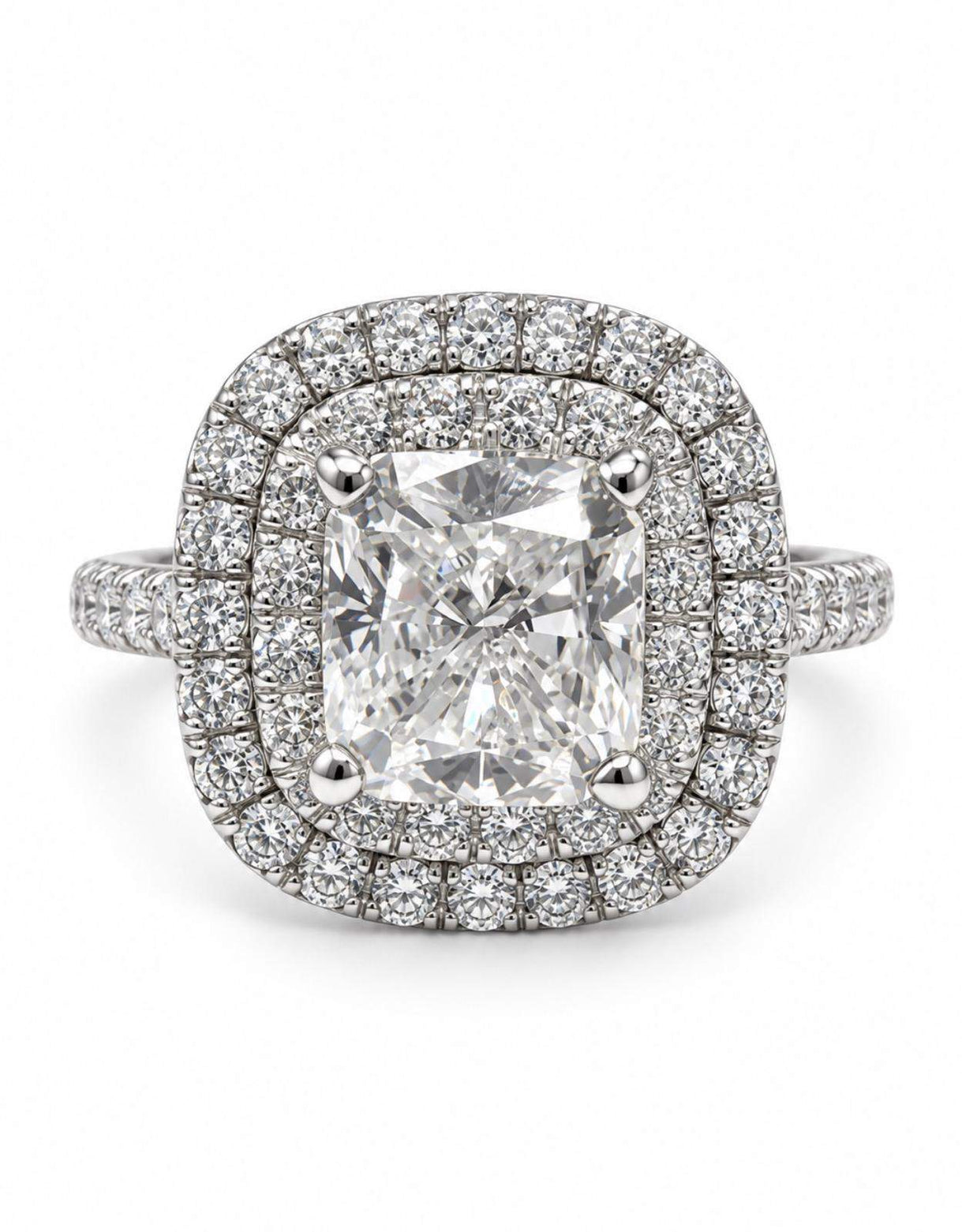 GIA Certified 2.01 Carat Cushion Cut Diamond Double Halo Engagement Ring