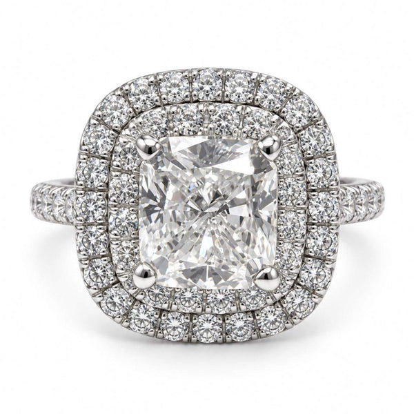 GIA Certified 2.01 Carat Cushion Cut Diamond Double Halo Engagement Ring