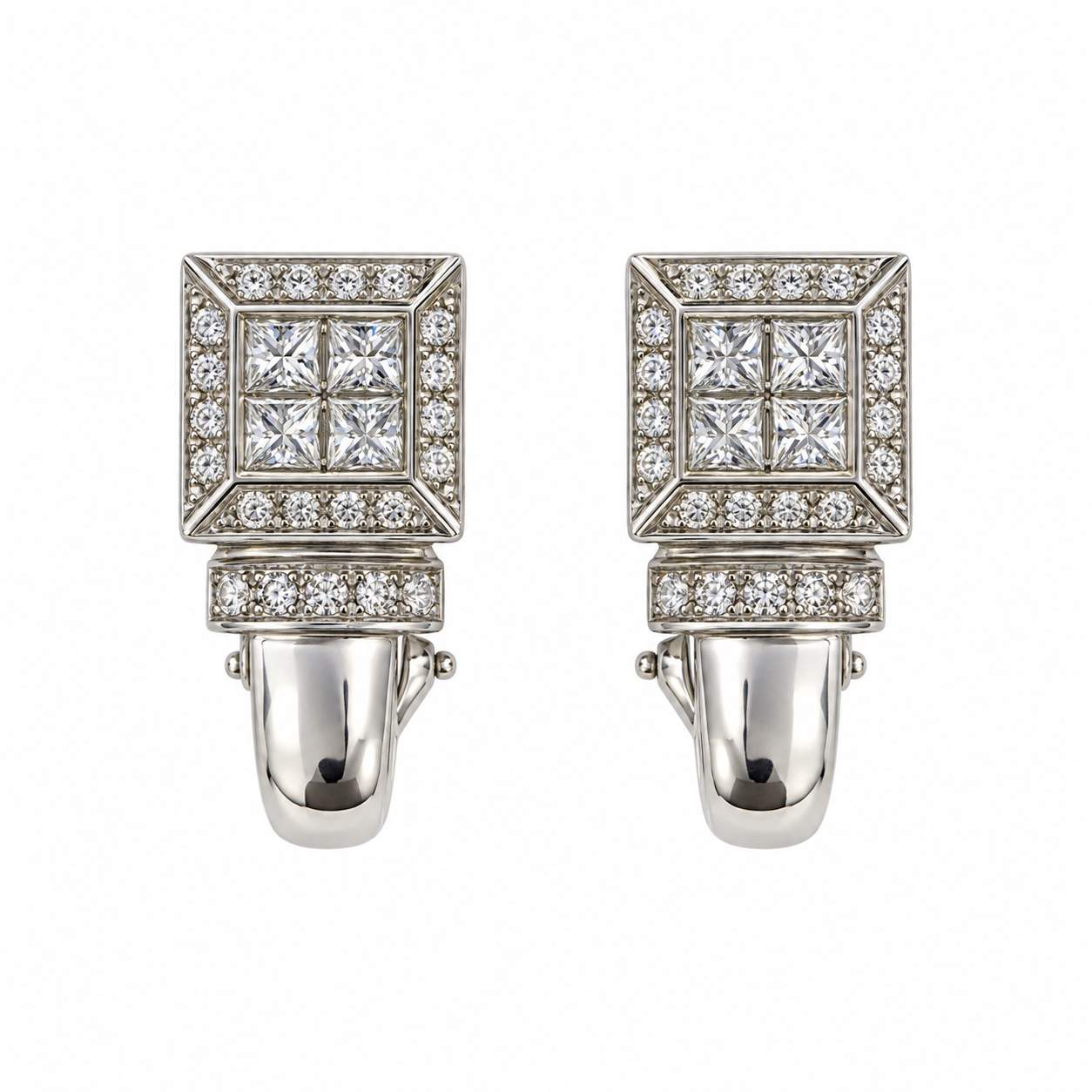 White Gold Square Diamond Earrings