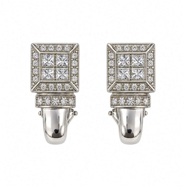 White Gold Square Diamond Earrings