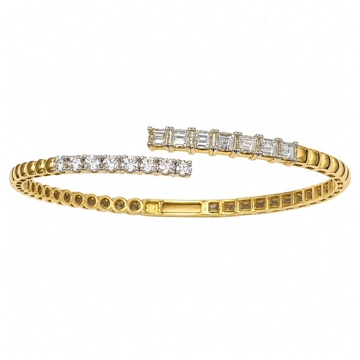 Round & Square Diamond Flexible Bypass Bangle