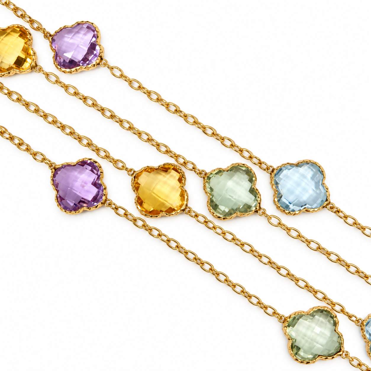Multicolor Semiprecious Gemstone Clover Station Necklace