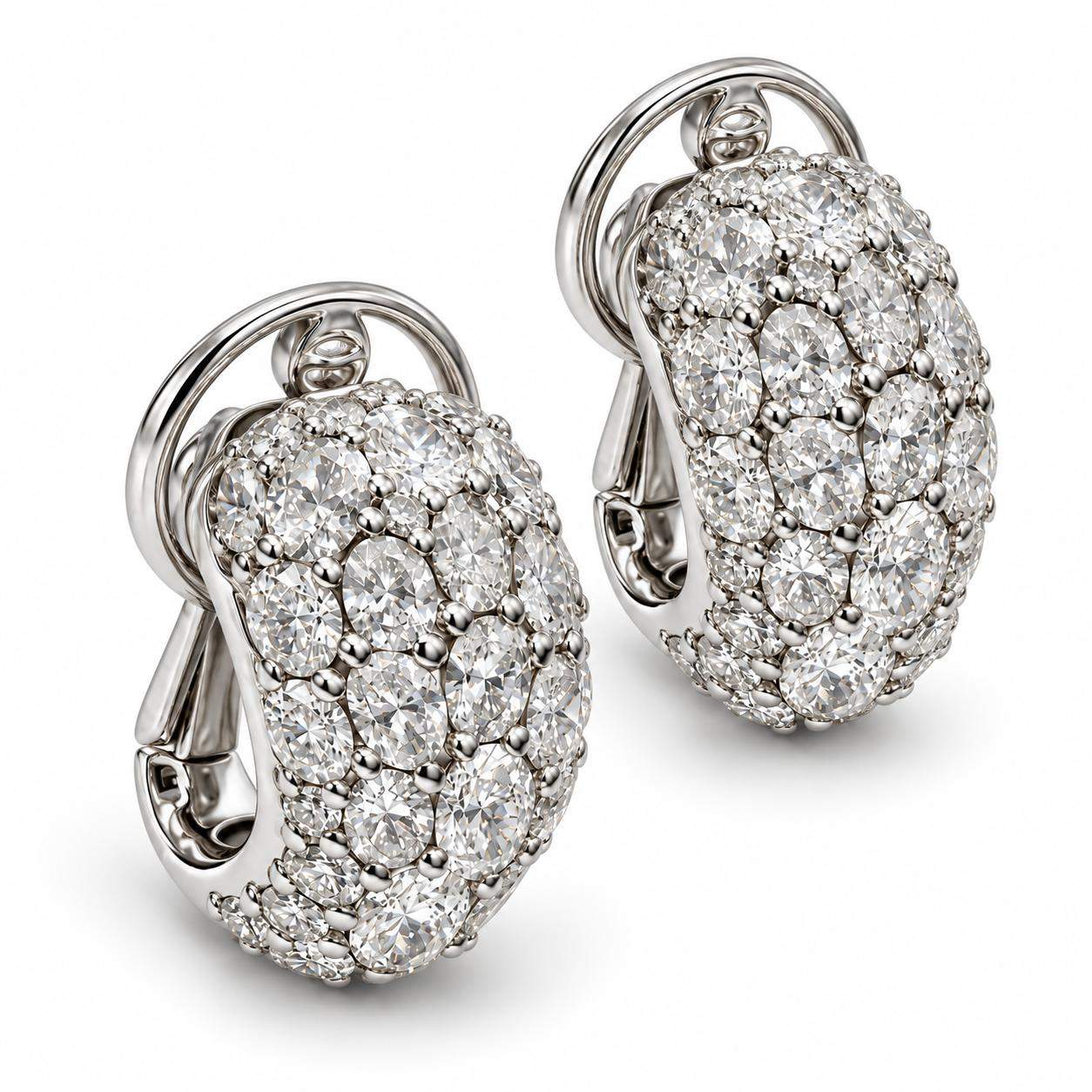 9.50 Carat Oval and Round Brilliant Cut Diamond Earrings
