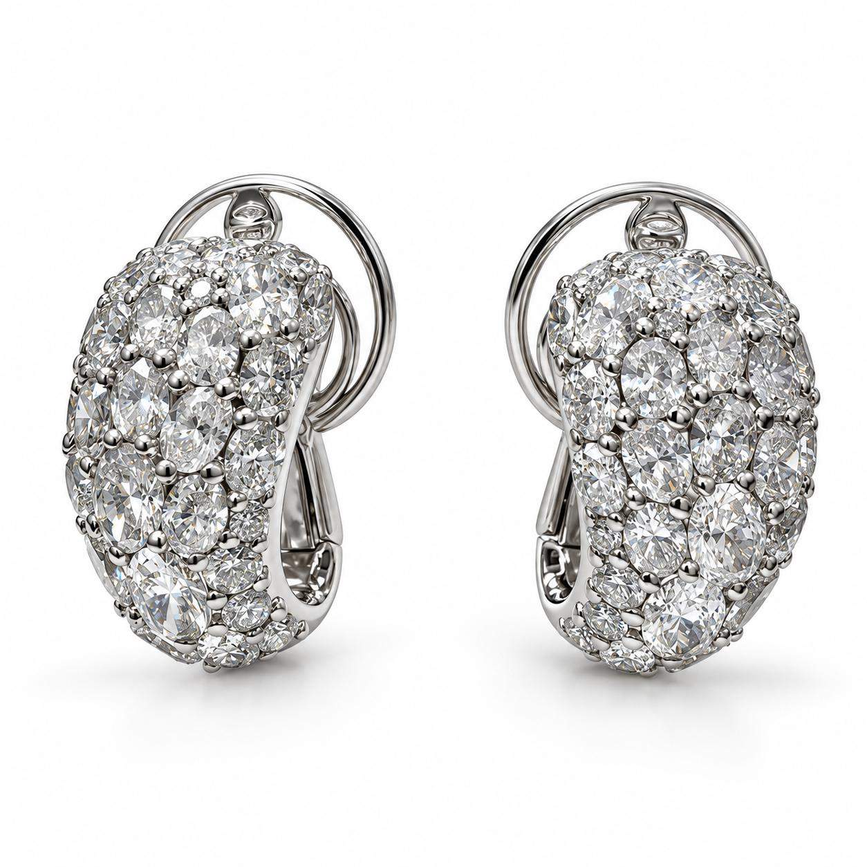 9.50 Carat Oval and Round Brilliant Cut Diamond Earrings