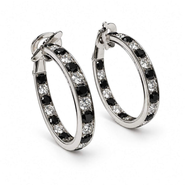 8 Carat White and Black Diamond Hoop Earrings