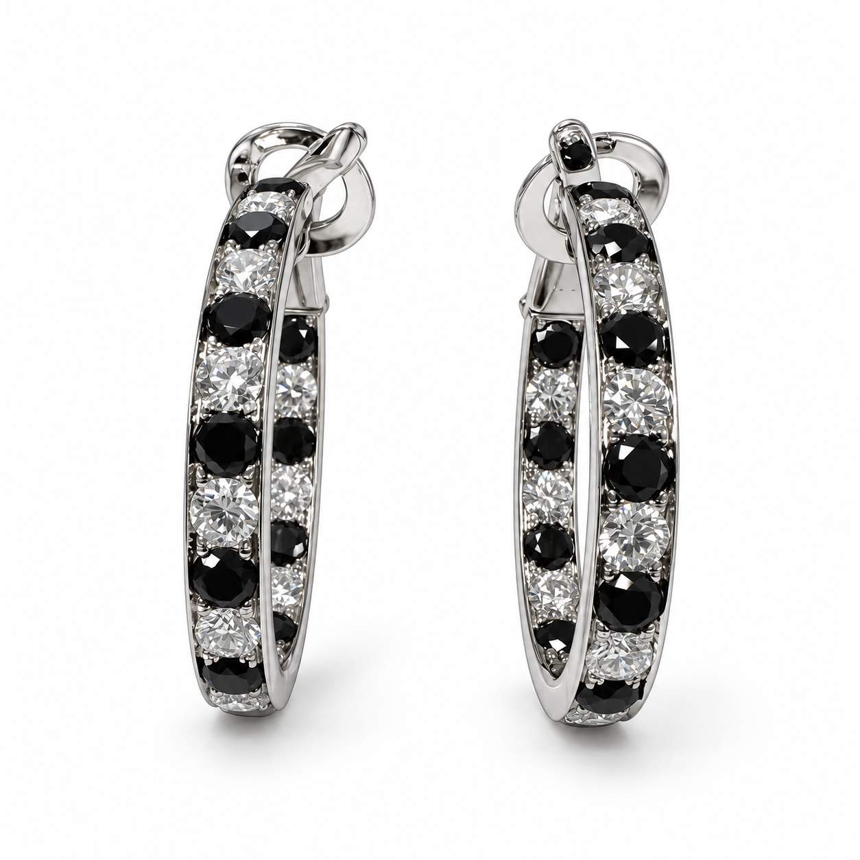 8 Carat White and Black Diamond Hoop Earrings