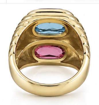 18K Yellow Gold Blue and Pink Topaz Sculptural Statement Ring