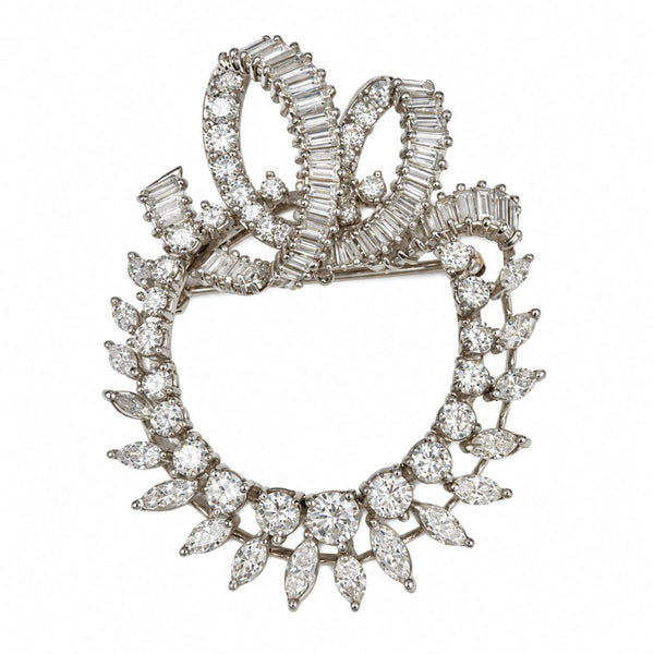 Antique Diamond Wreath & Ribbon Brooch
