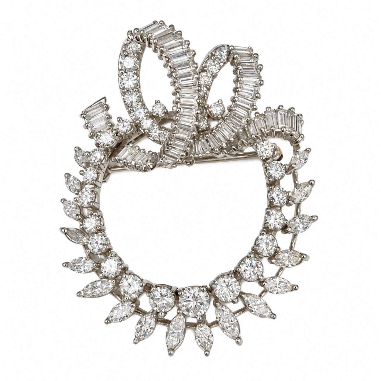Antique Diamond Wreath & Ribbon Brooch