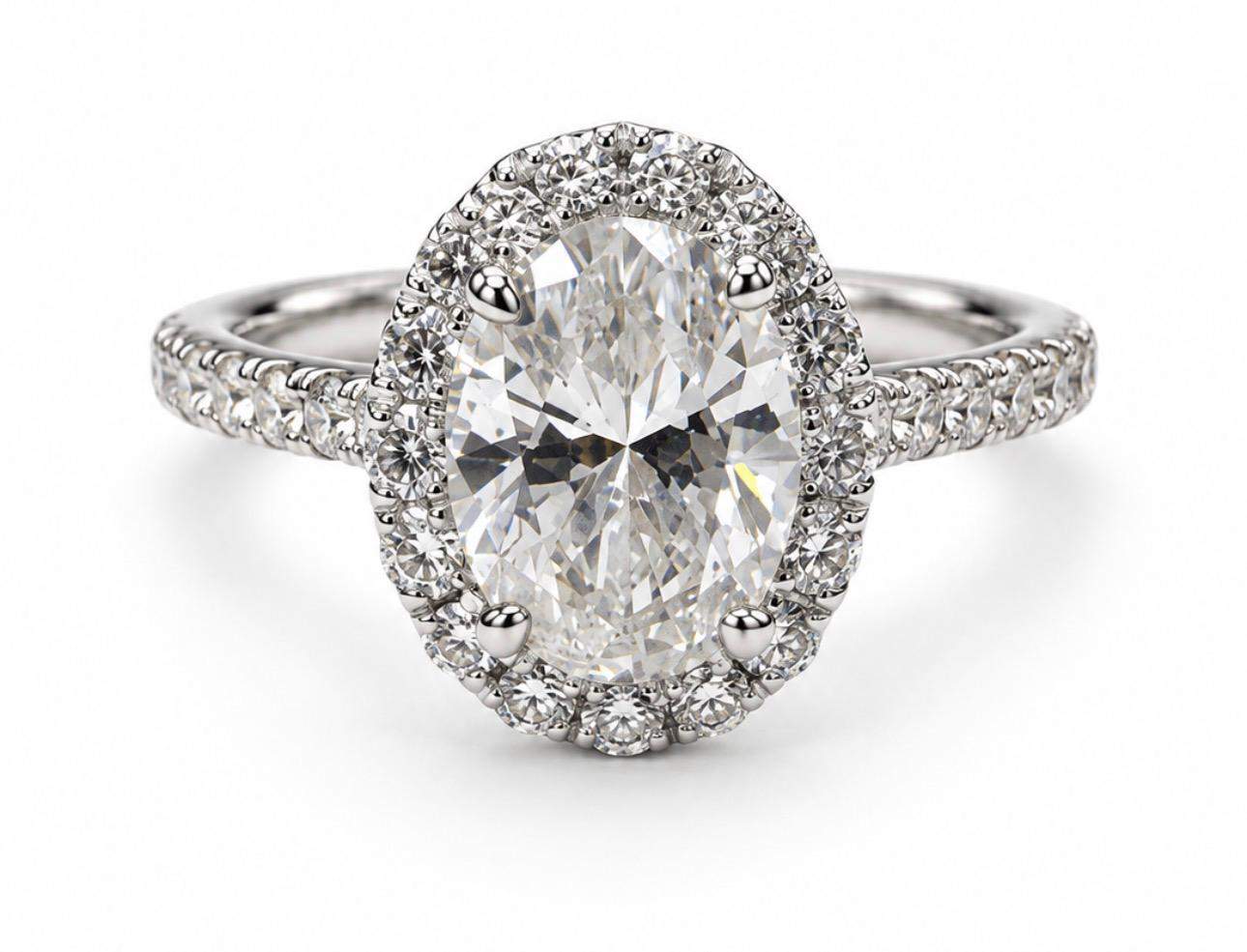GIA Certified 1.50 Carat Oval Cut Diamond Halo Engagement Ring
