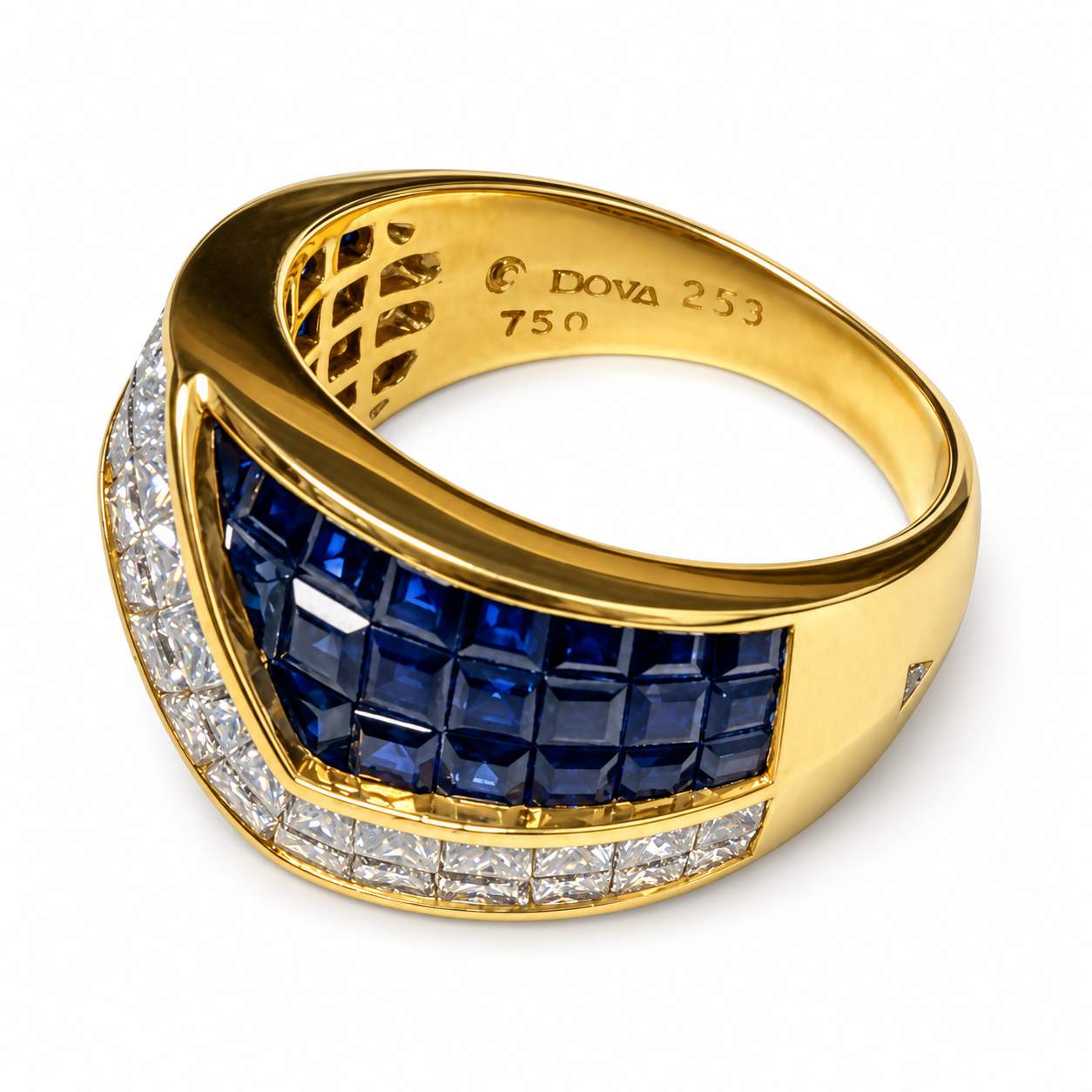 Invisible-Set Sapphire and Diamond Wide Band Ring
