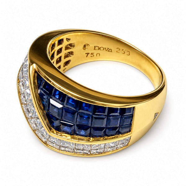 Invisible-Set Sapphire and Diamond Wide Band Ring