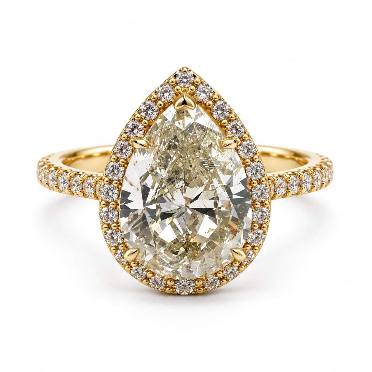 GIA Certified 3.03 Carat Pear Shape Diamond Halo Engagement Ring