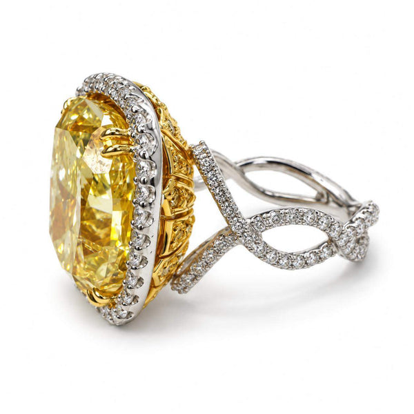 GIA Certified 11.02 Carat Fancy Yellow Cushion Cut Diamond Ring