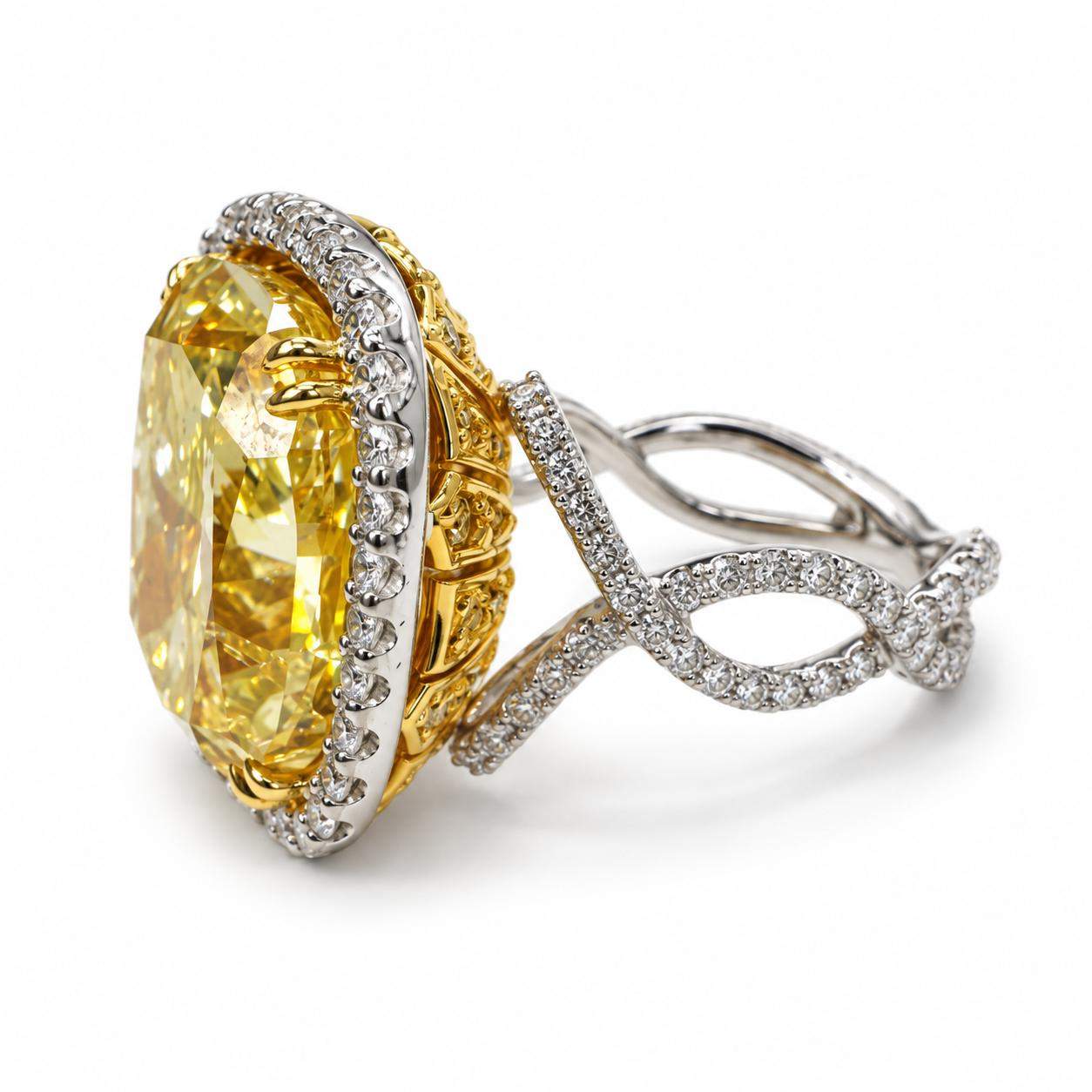 GIA Certified 11.02 Carat Fancy Yellow Cushion Cut Diamond Ring