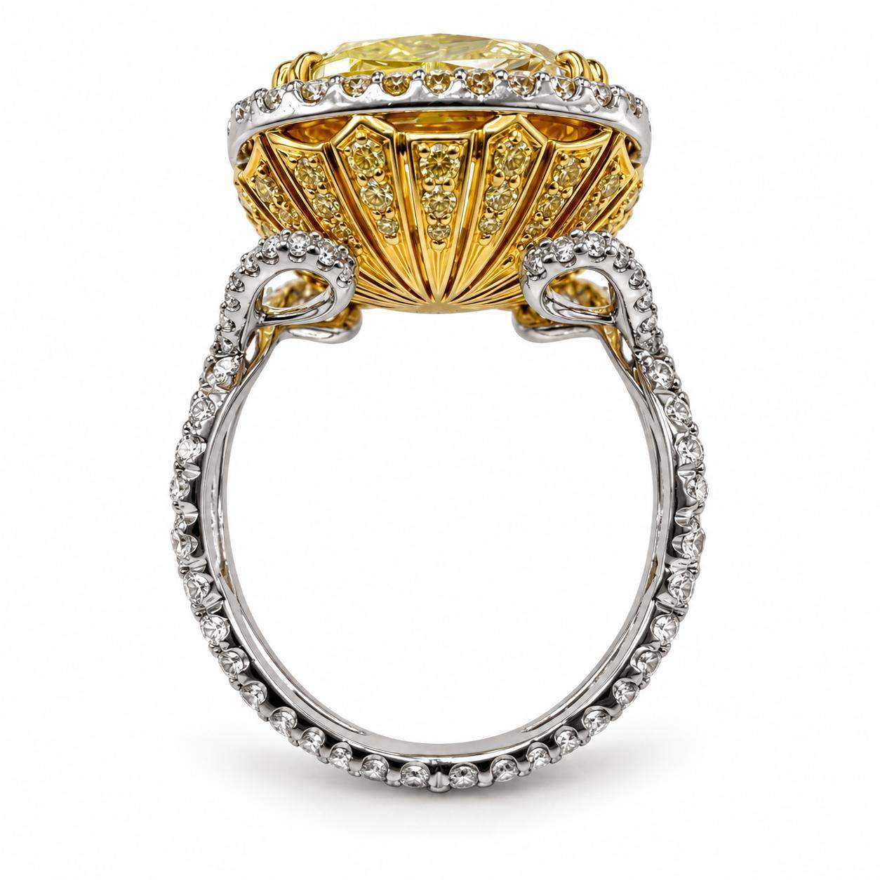 GIA Certified 11.02 Carat Fancy Yellow Cushion Cut Diamond Ring