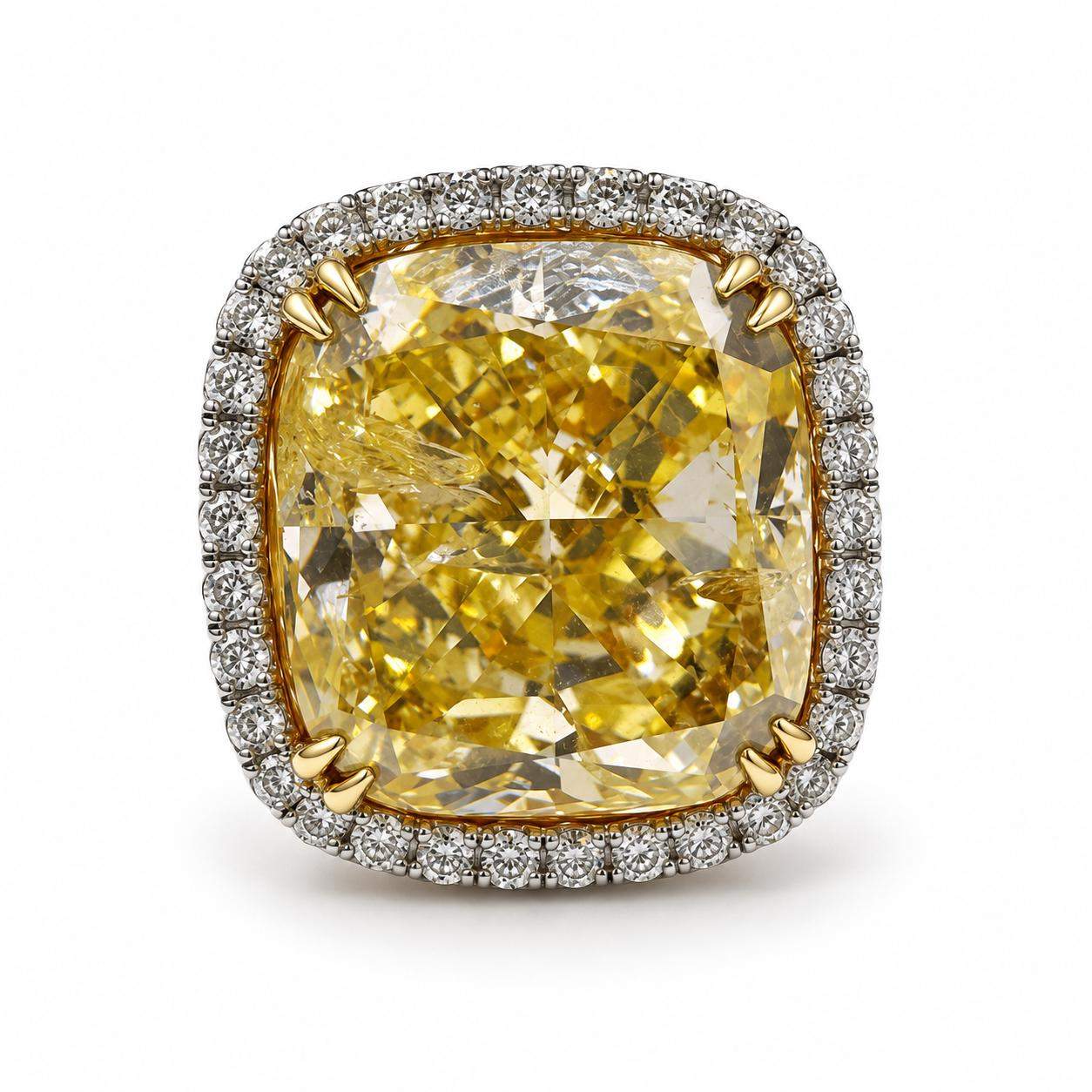 GIA Certified 11.02 Carat Fancy Yellow Cushion Cut Diamond Ring