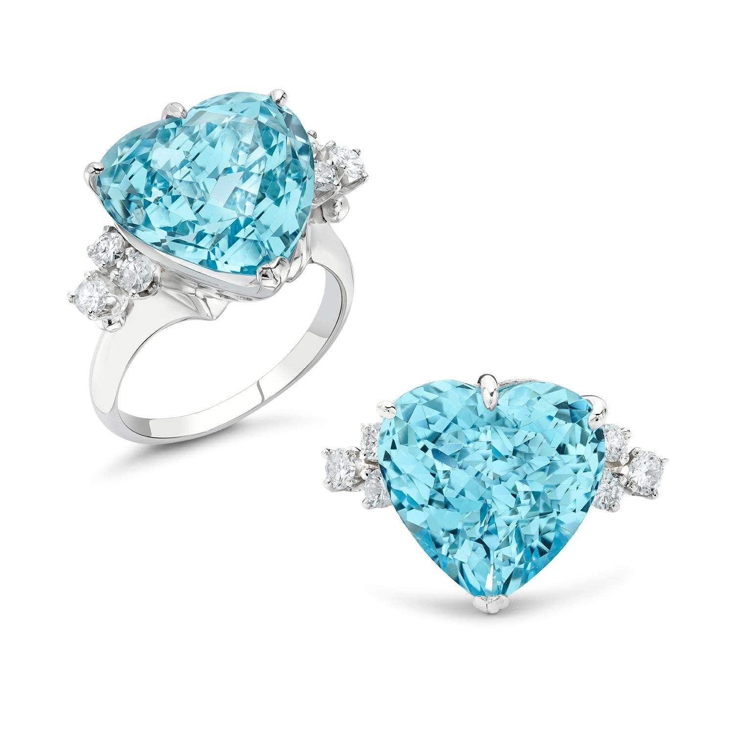 Heart-Shaped Aquamarine & Diamond Ring