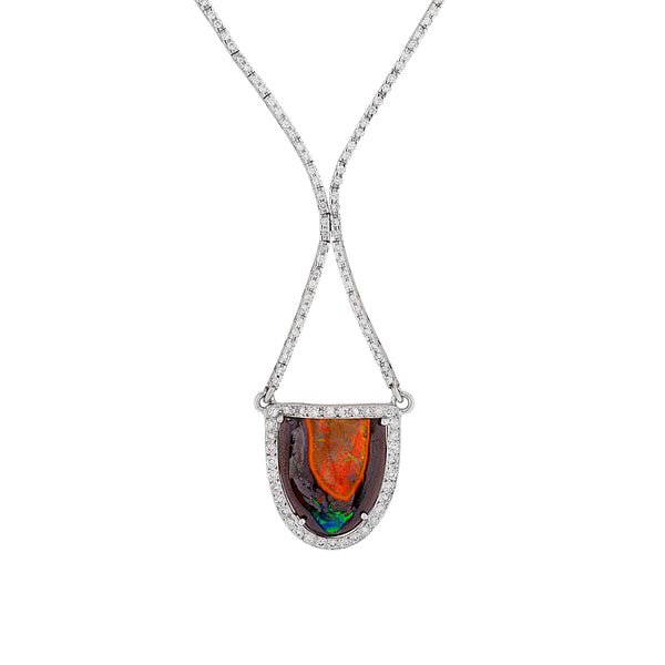 BOULDER OPAL AND DIAMOND DROP NECKLACE