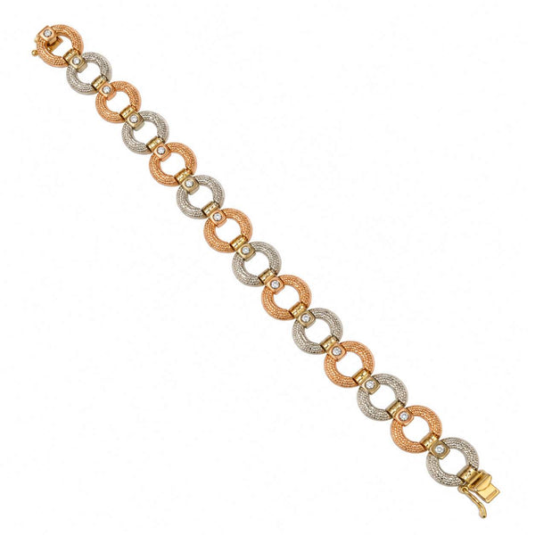 White & Rose Gold Circle-Link Diamond Bracelet