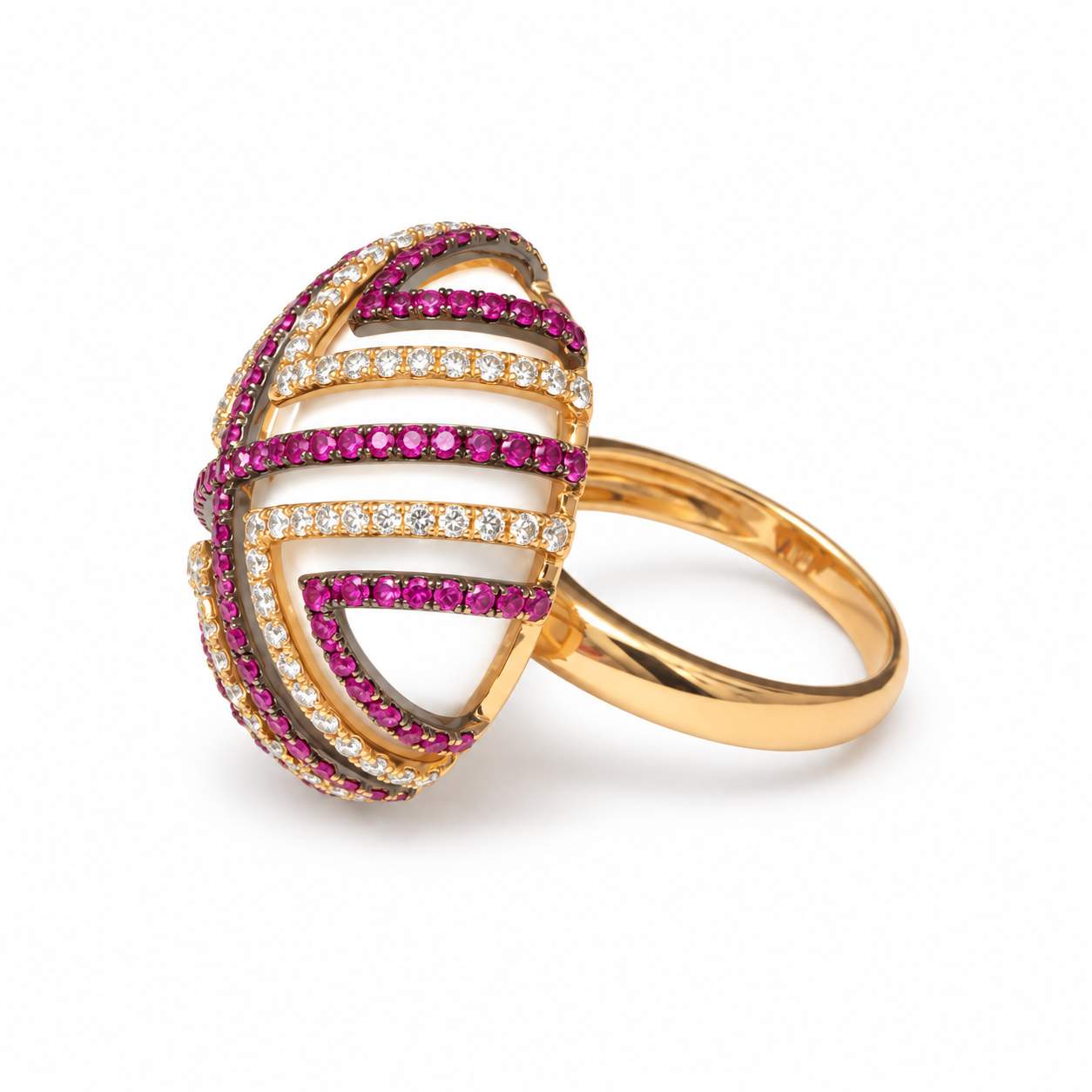 Pink Sapphire & Diamond Openwork Ring