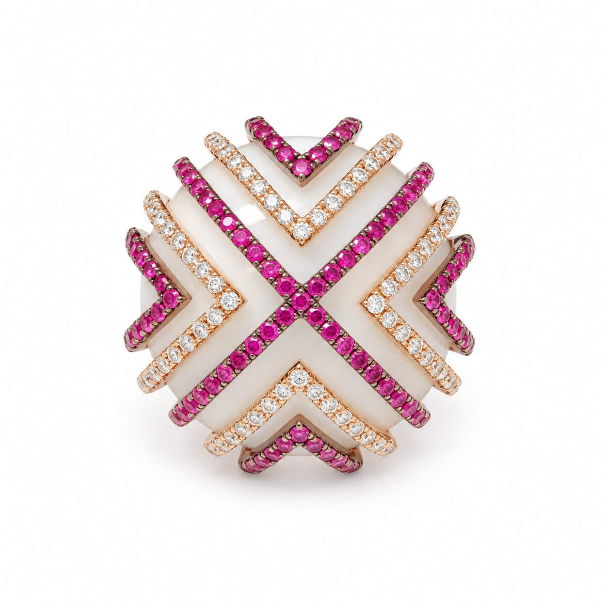 Pink Sapphire & Diamond Openwork Ring