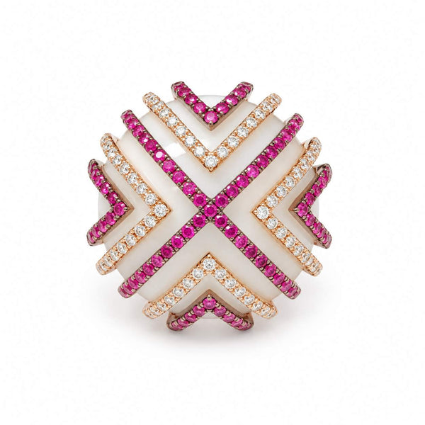 Pink Sapphire & Diamond Openwork Ring