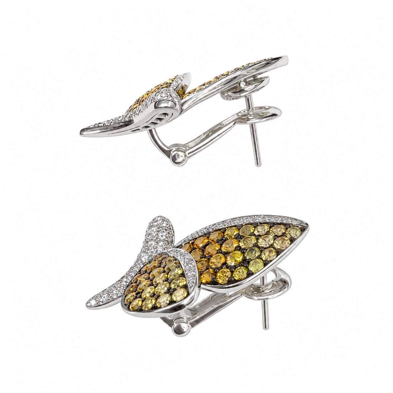 Orange & Yellow Sapphire Diamond Butterfly Earrings