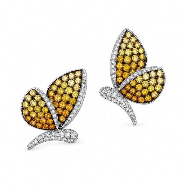 Orange & Yellow Sapphire Diamond Butterfly Earrings
