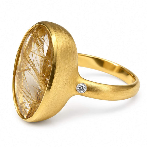 18K Gold Rutilated Quartz Ring