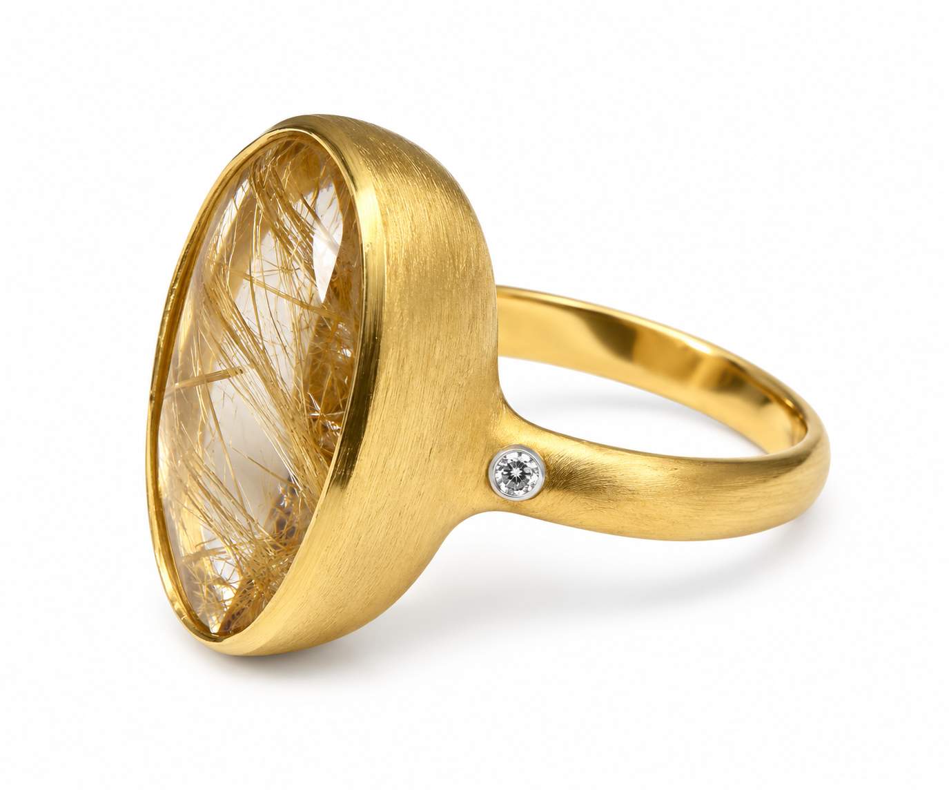 18K Gold Rutilated Quartz Ring