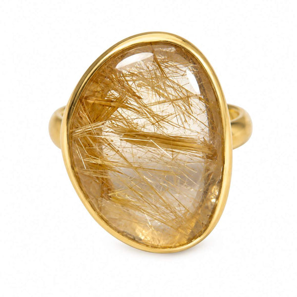 18K Gold Rutilated Quartz Ring
