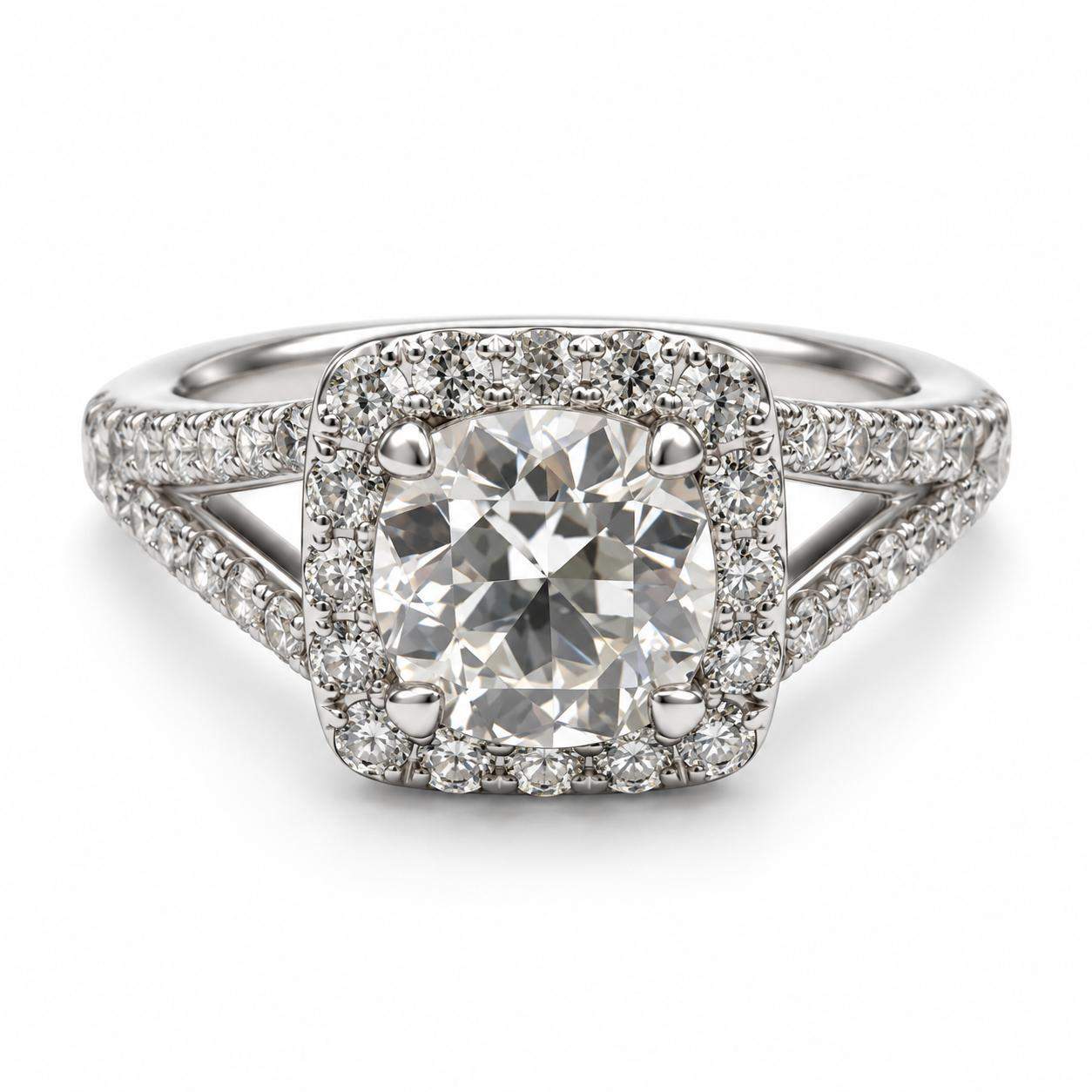 GIA Certified 1.36 Carat Old European Cut Diamond Halo Engagement Ring