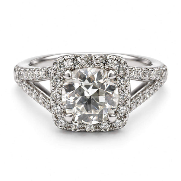 GIA Certified 1.36 Carat Old European Cut Diamond Halo Engagement Ring