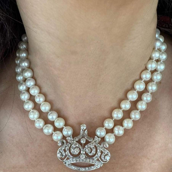 Art Deco 3.5ct Diamond & Pearl Necklace
